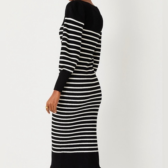 Ann Taylor Striped Midi Sweater Dress Square Neck Black White NWT Size Small - Picture 4 of 7